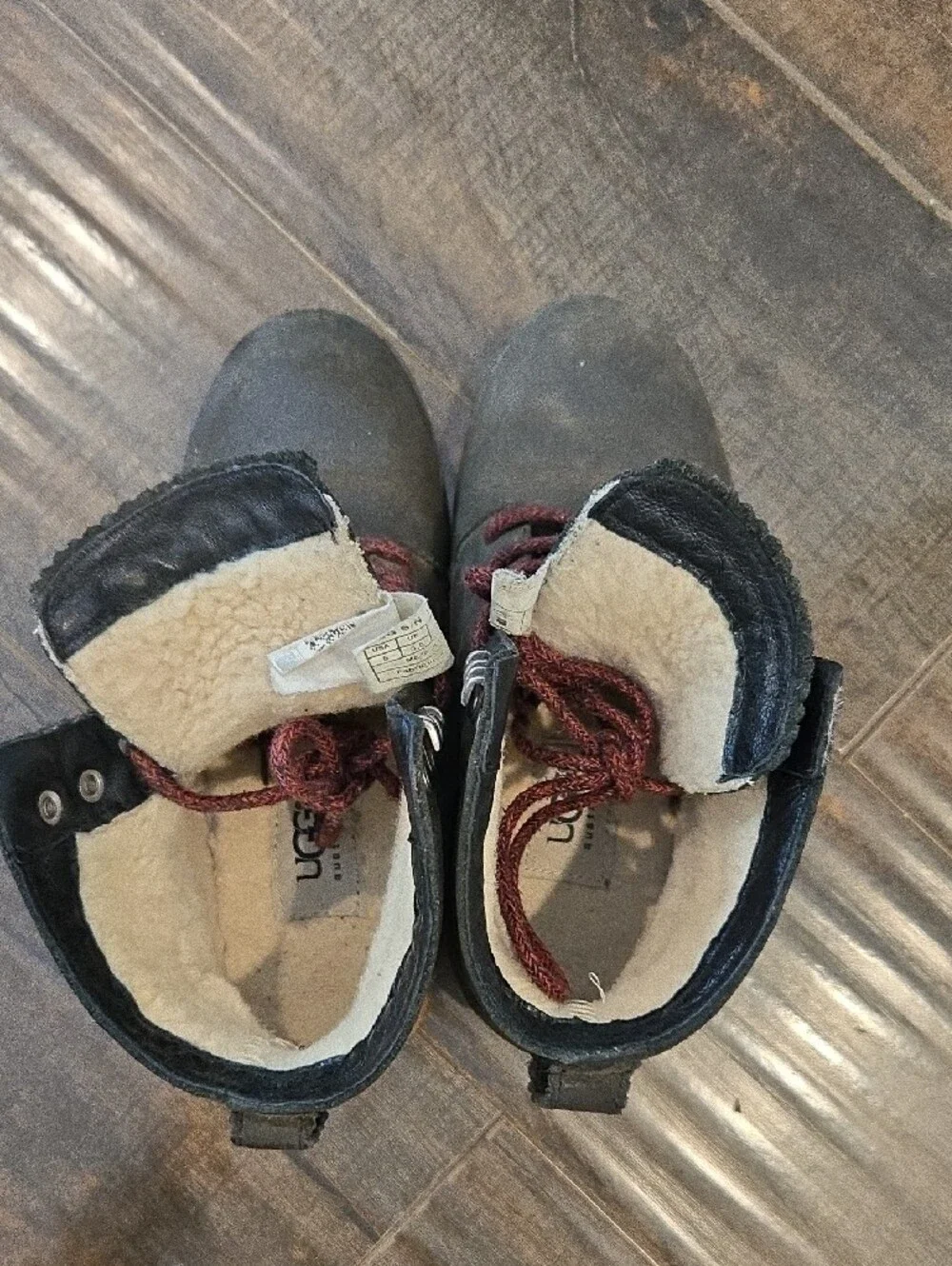 Ugg Black Suede Winter Ankle Boots with Burgundy Laces